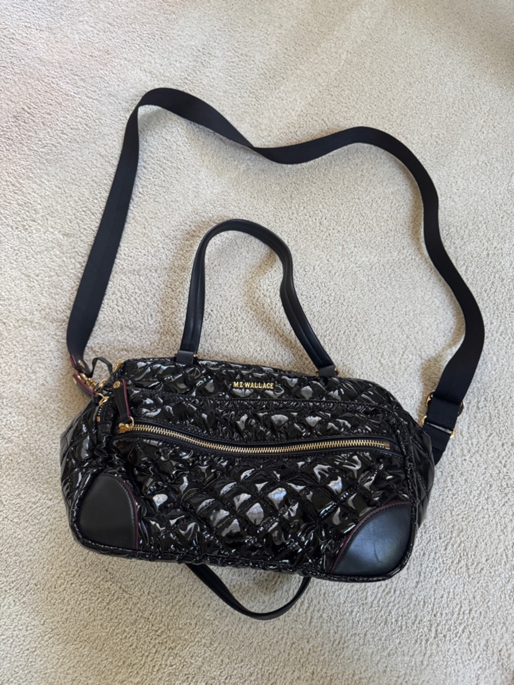 MZ Wallace Black Quilted Patent Crossbody with Gold Hardware. Gently used.
